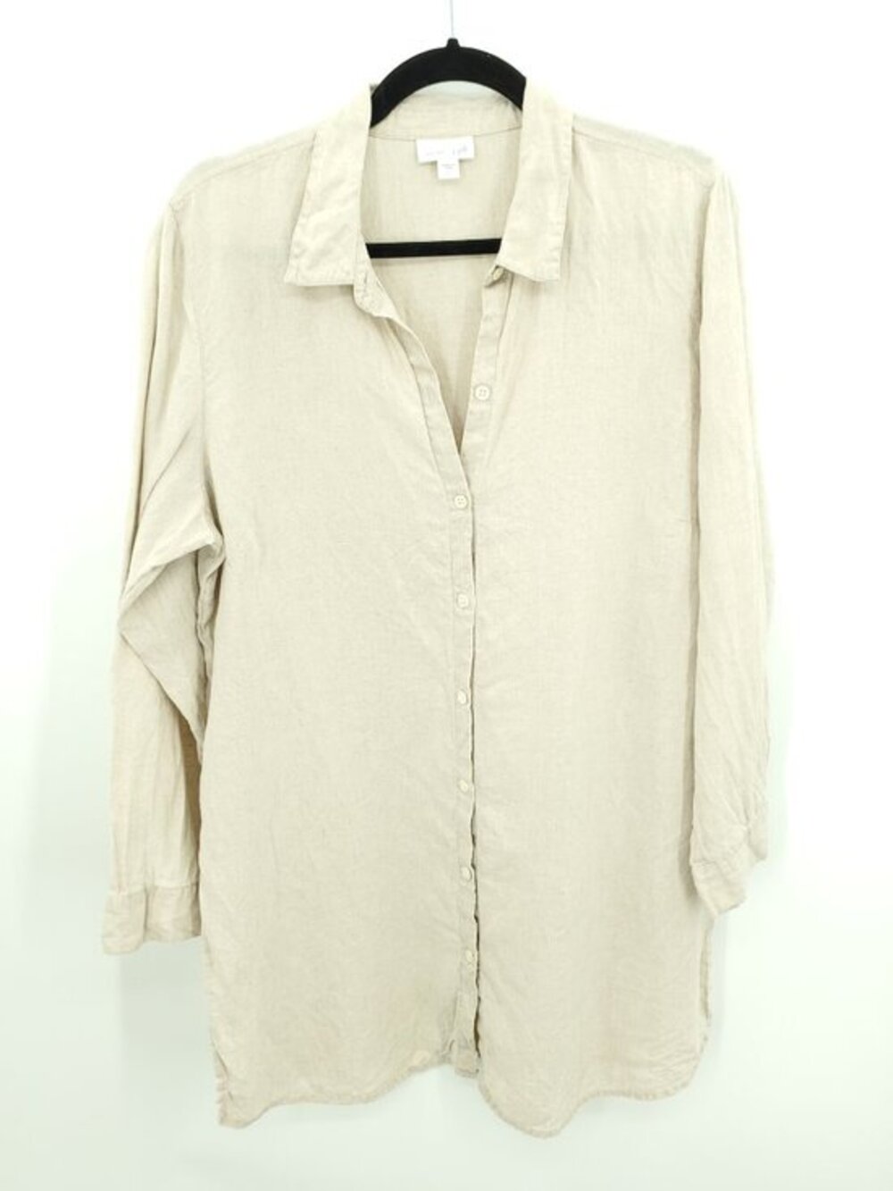 J. Jill Love Linen Button Front Side Vent Tunic L Tan/Cream/Natural